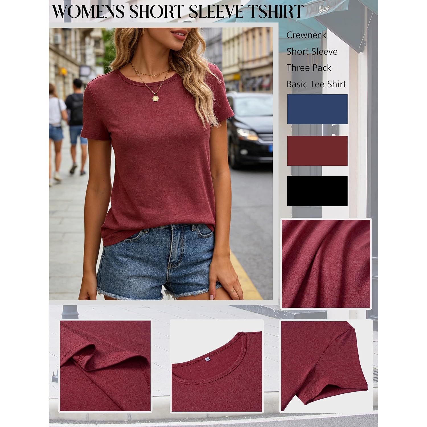 Zeagoo Womens 3 Pack Tshirts for Women Short Sleeve Shirt Crewneck Basic Tee Summer Tops Lightweight Plain Workout Clothes