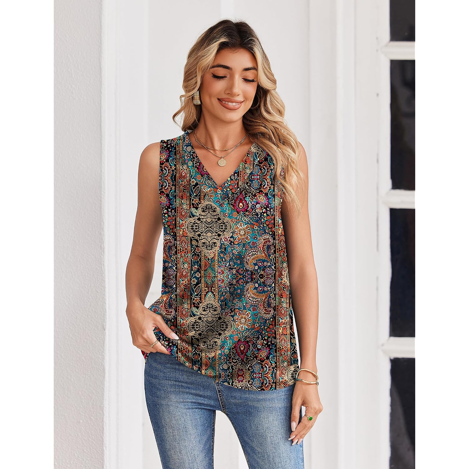 Zeagoo Women's Silk Satin Tank Tops V Neck Casual Camisoles Sleeveless Business Work Blouses Dressy Summer Shirts
