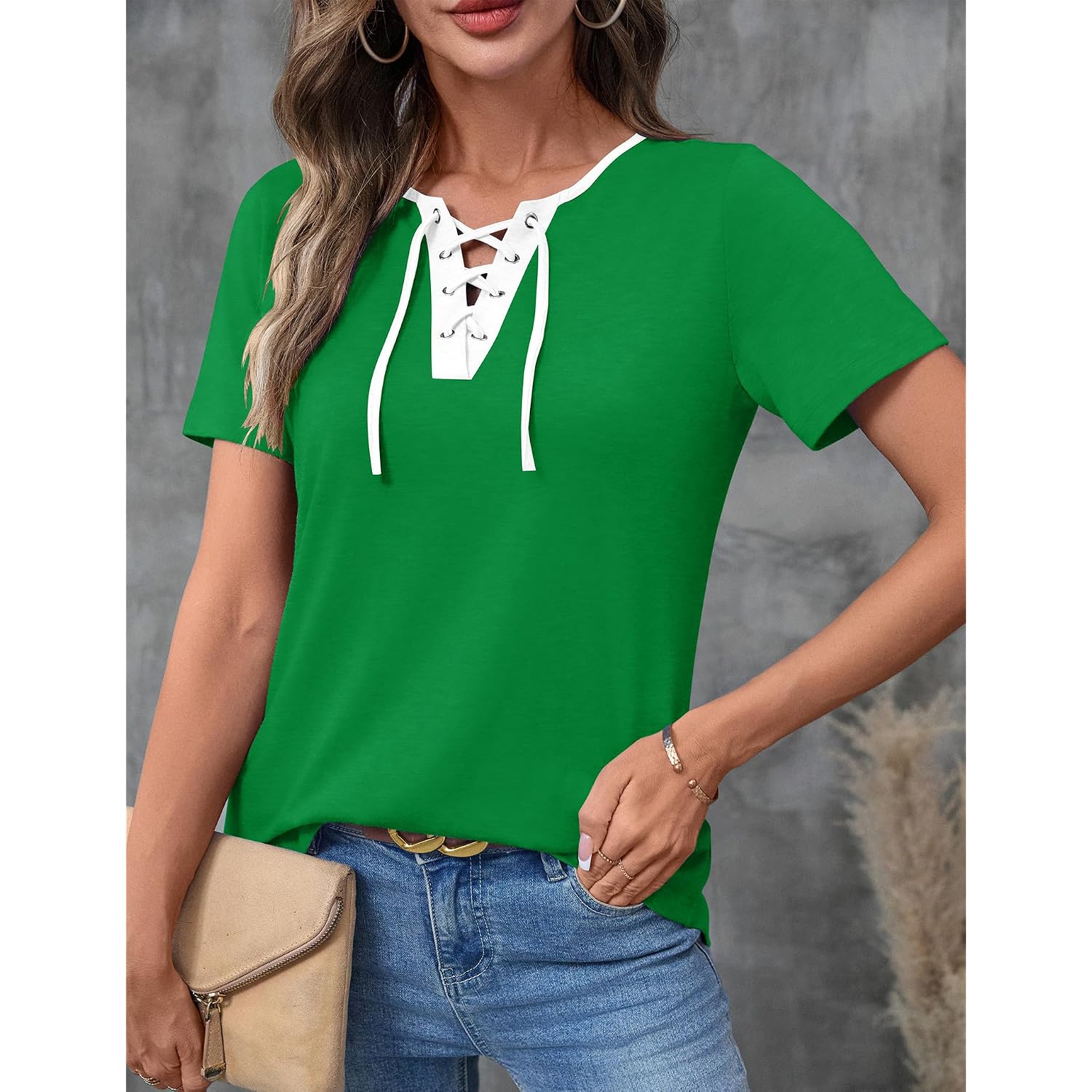 LOMON Womens Criss Cross Short Sleeve T-Shirts V-Neck Floral Summer Blouse Tops