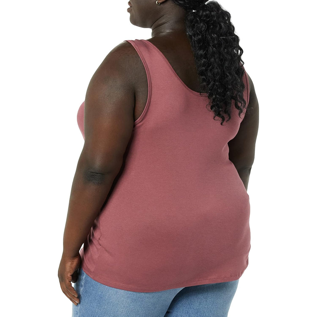 Women's Slim-Fit Scoop Neck Tank Top Beige/Raspberry Red