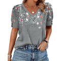 OFEEFAN Womens Tops Short Sleeve Shirts Buttons V Neck Spring Fashion Summer Outfits Plus Size Blouses Dressy Casual
