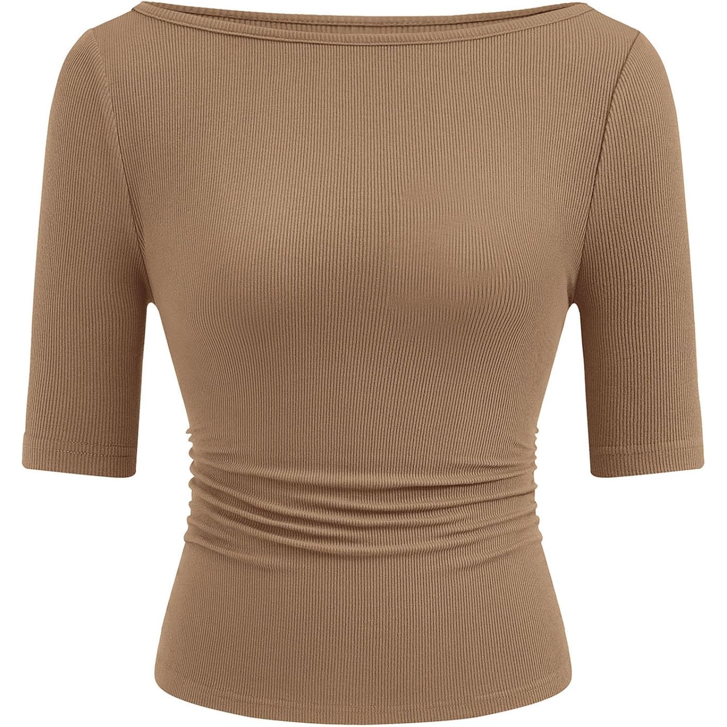 PRETTYGARDEN Womens Summer Short Sleeve Tops Boat Neck Ribbed Knit Slim Fit T Shirt Casual Basic Top 2026 Spring Clothes