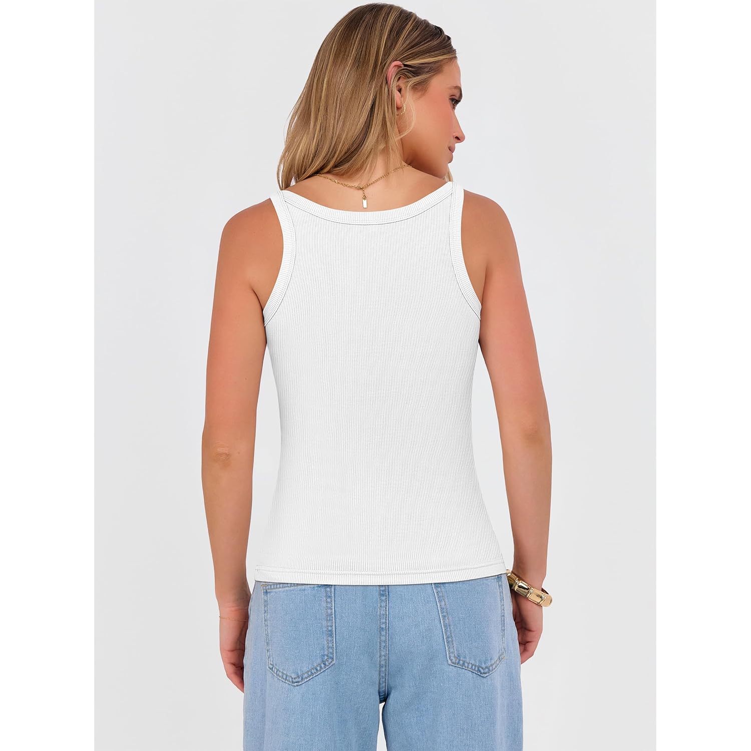 Women's Ribbed V-Neck Tank Top White