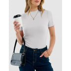 ANRABESS Women's Mock Neck Tops, Short Sleeve Fitted Tee, Soft Comfy Ribbed Tshirts, Summer Going Out Outfits for Daily& Work