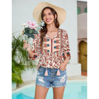 Women's Floral Boho Tunic Top Pink Floral
