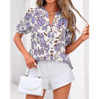 Women's Floral Satin Tunic Top White/Blue Floral