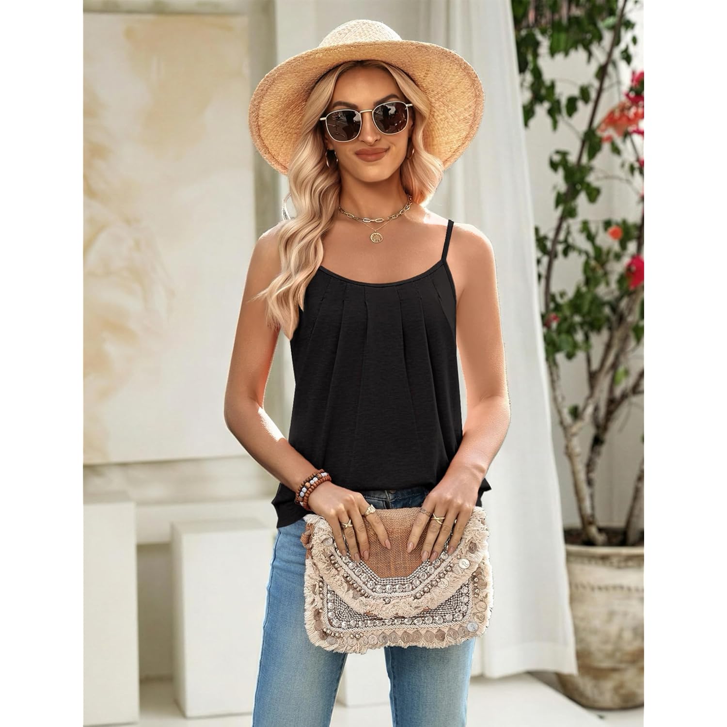 Women's Flowy Camisole Tank Top Black