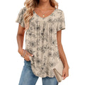 Women's Ruffle Sleeve V-Neck Tunic Top Beige Floral