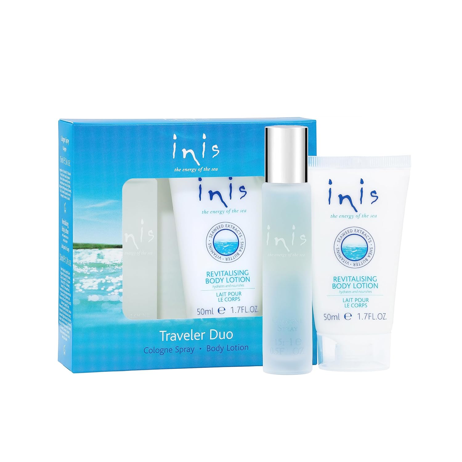 Inis the Energy of the Sea - Cologne and Body Lotion Sampler Gift Set for Women and Men, Unisex Travel Size Toiletries with Mini Cologne and Mini Lotion, Clean Ocean Fresh Fragrance