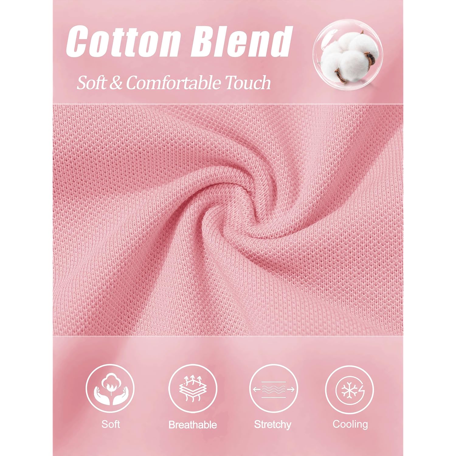 Women's 3-Button Cotton Polo Shirt Light Pink