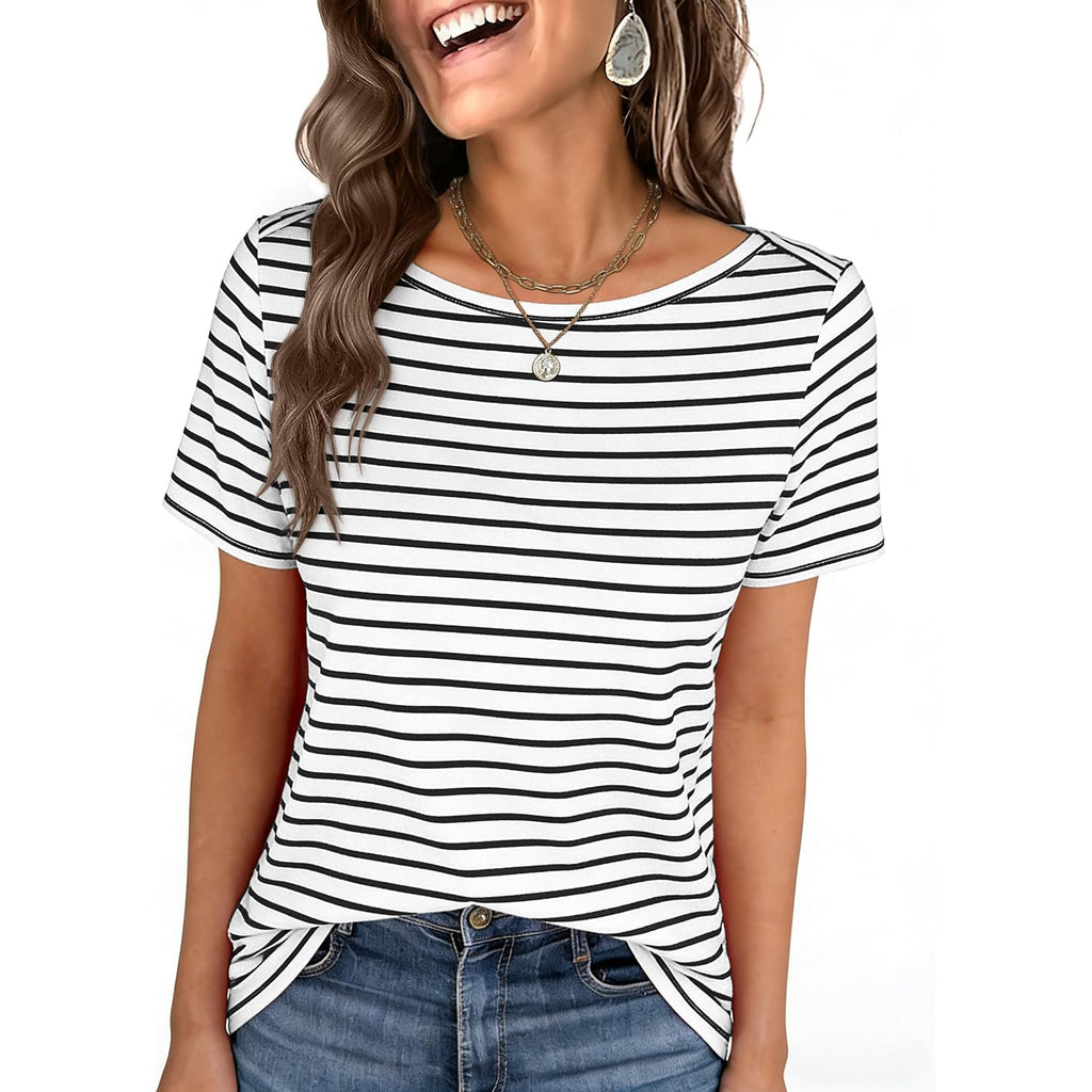 ANRABESS Womens Boat Neck Tops Short Sleeve T-Shirts Causal Fashion Tee Shirts 2026 Summer Spring Clothes