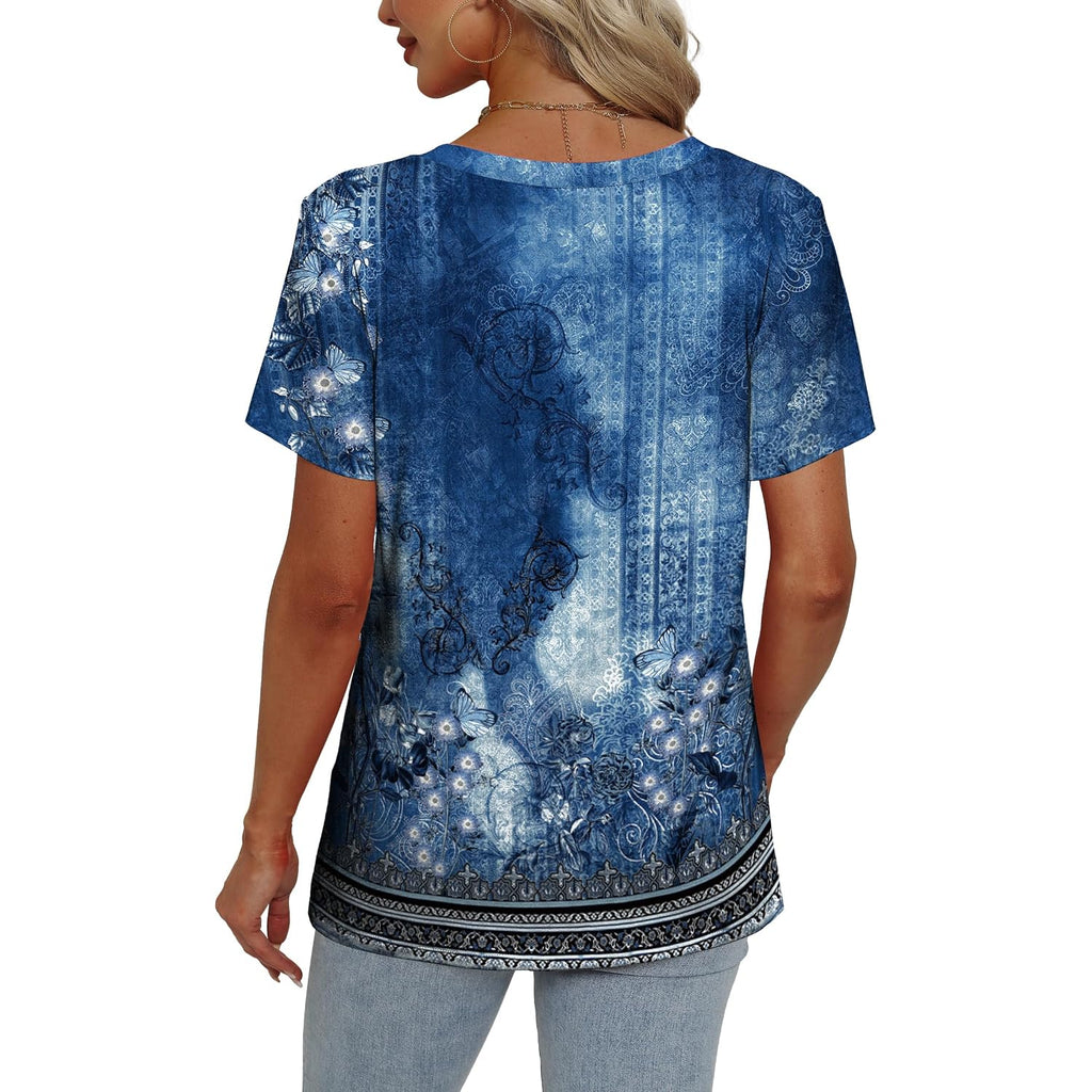 Alaroo Womens Summer Tops 2026 V Neck Short Sleeve Shirts Trendy Dressy Casual Vacation Outfits Printed