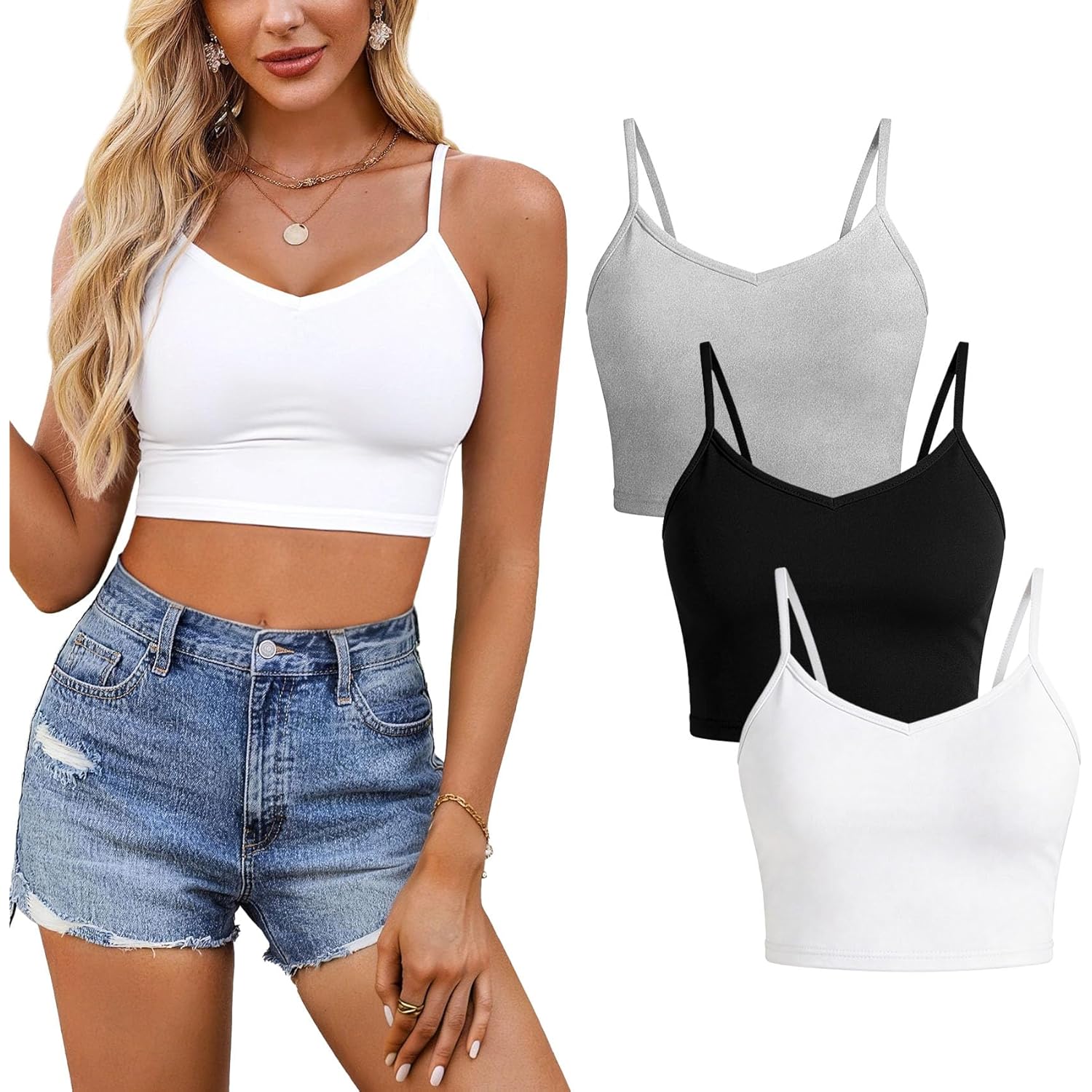 Women's Stretch Crop Tank Top Black/White/Heather Grey