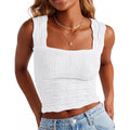 Crop Tank Tops for Women Square Neck Cropped Cami Top Summer Flower Wide Strap Tank Tops Basic Slim Fit Shirts