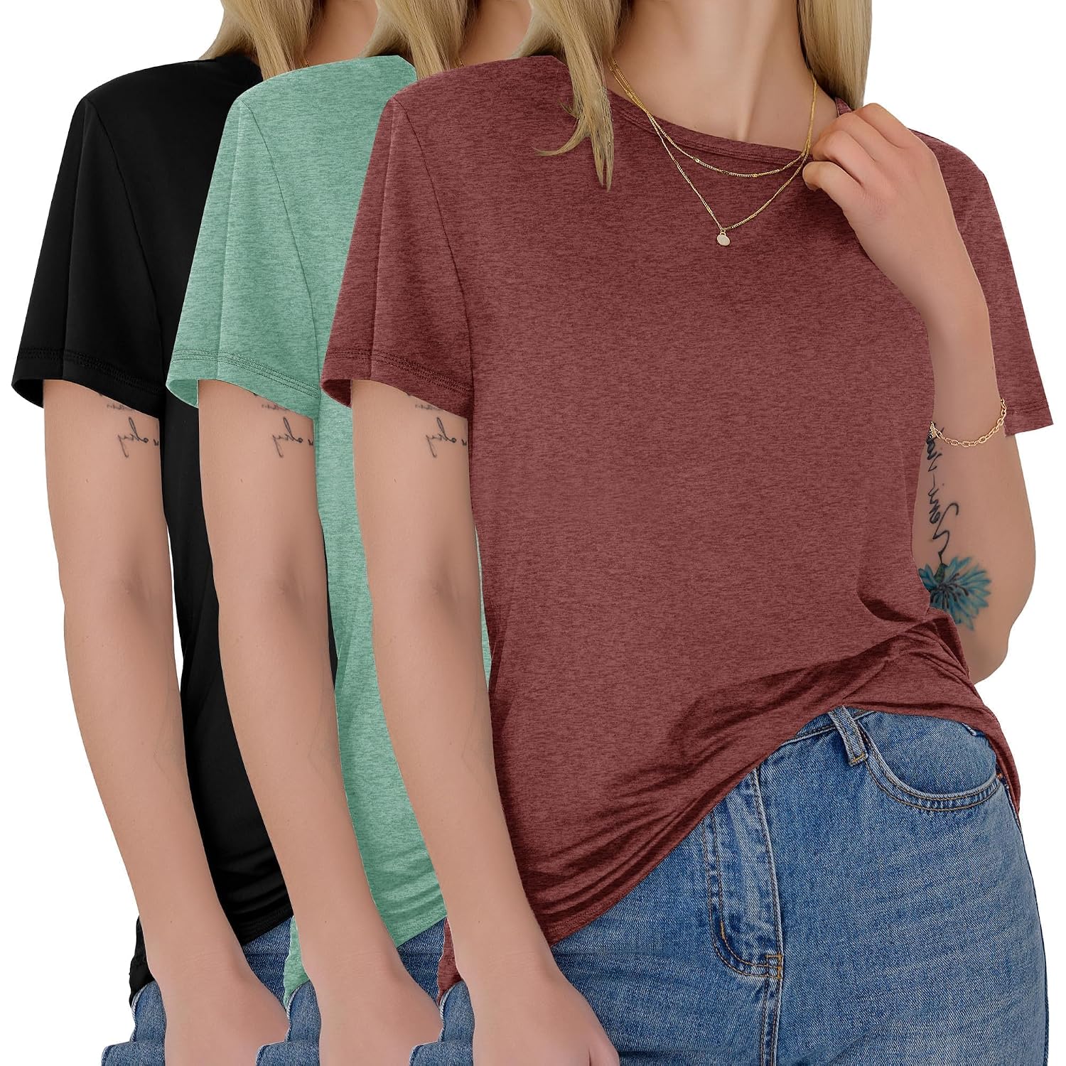 GAYHAY 3 Pack Womens T-Shirts - Short Sleeve Spring Summer Tops Crew Neck Trendy Casual Work Soft Basic Tees for Ladies 2026
