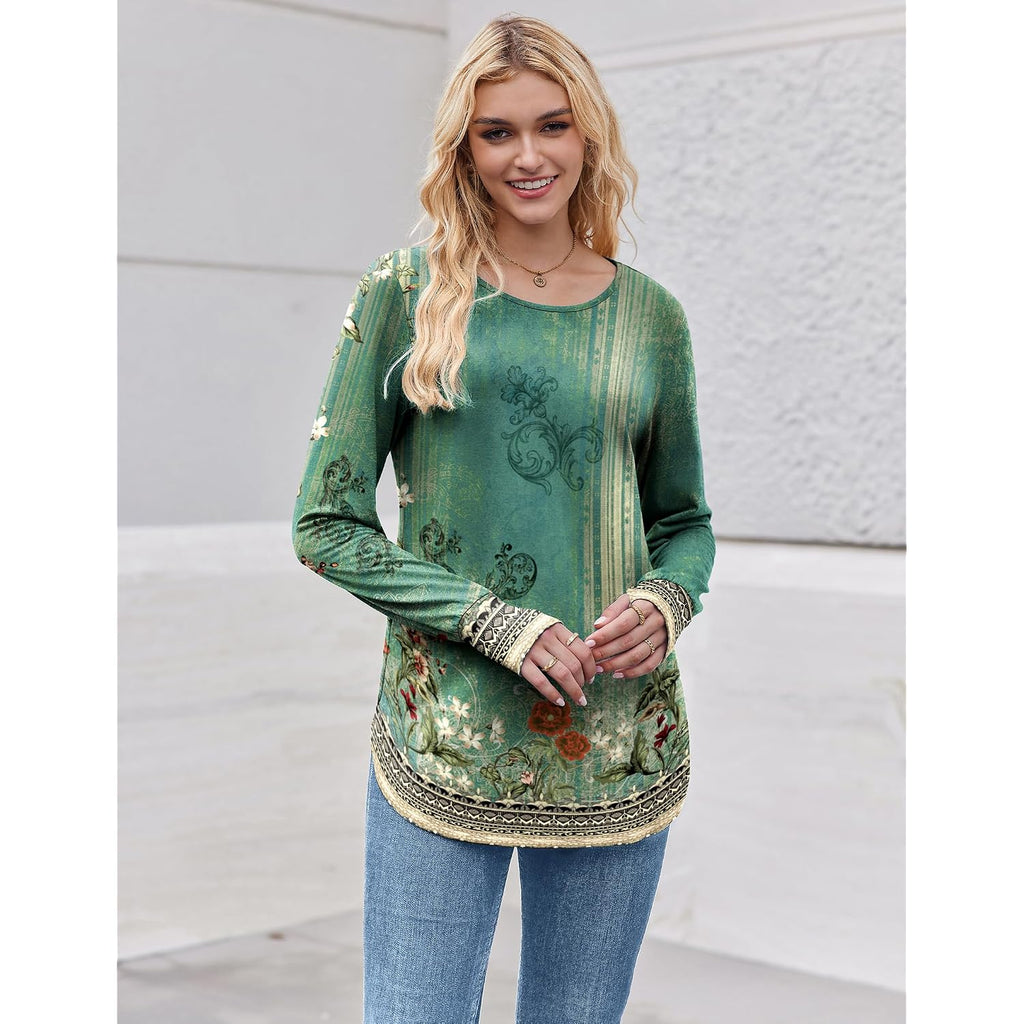 Zeagoo Womens Tunic Tops to Wear with Leggings Long Sleeve Crew Neck Thumb Hole Shirts Loose Tshirts Fall Clothes