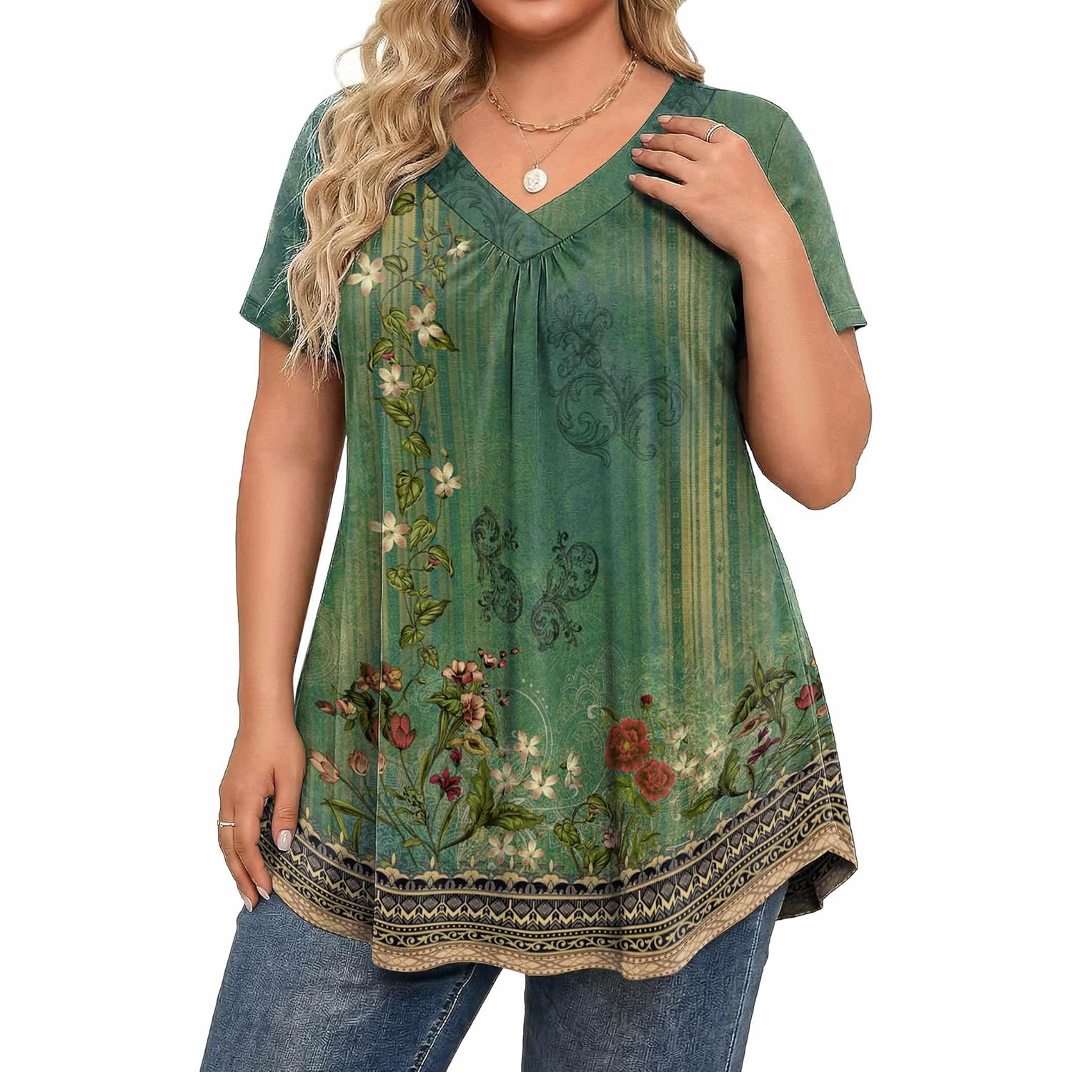 Women's Flowy V-Neck Tunic Top Mz839
