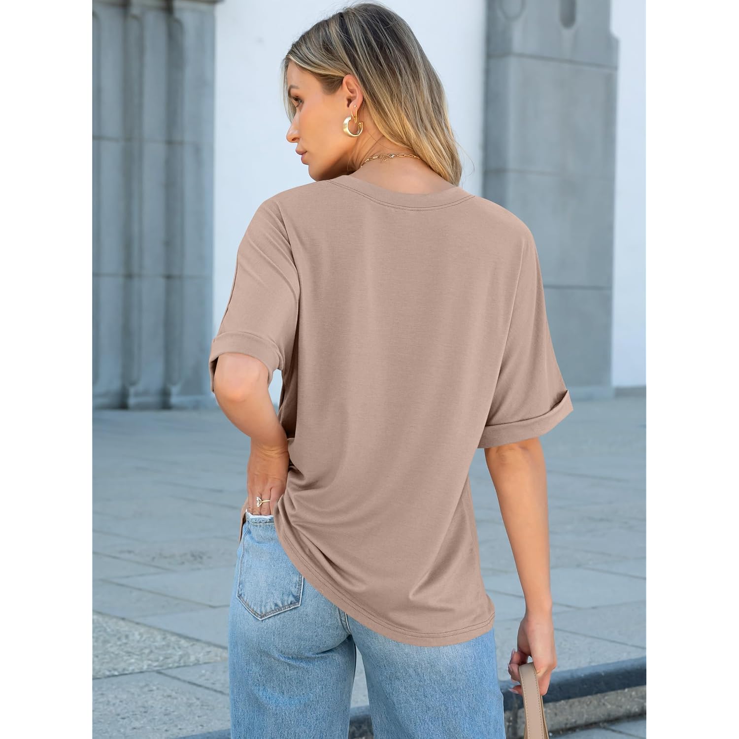 ANRABESS Women Oversized T Shirts Short Sleeve Summer Casual Loose Top Basic Tee with Pocket