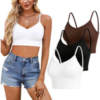 Women's Spaghetti Strap Crop Cami Tops, Basic Slim Fit Stretchy Tank Tops