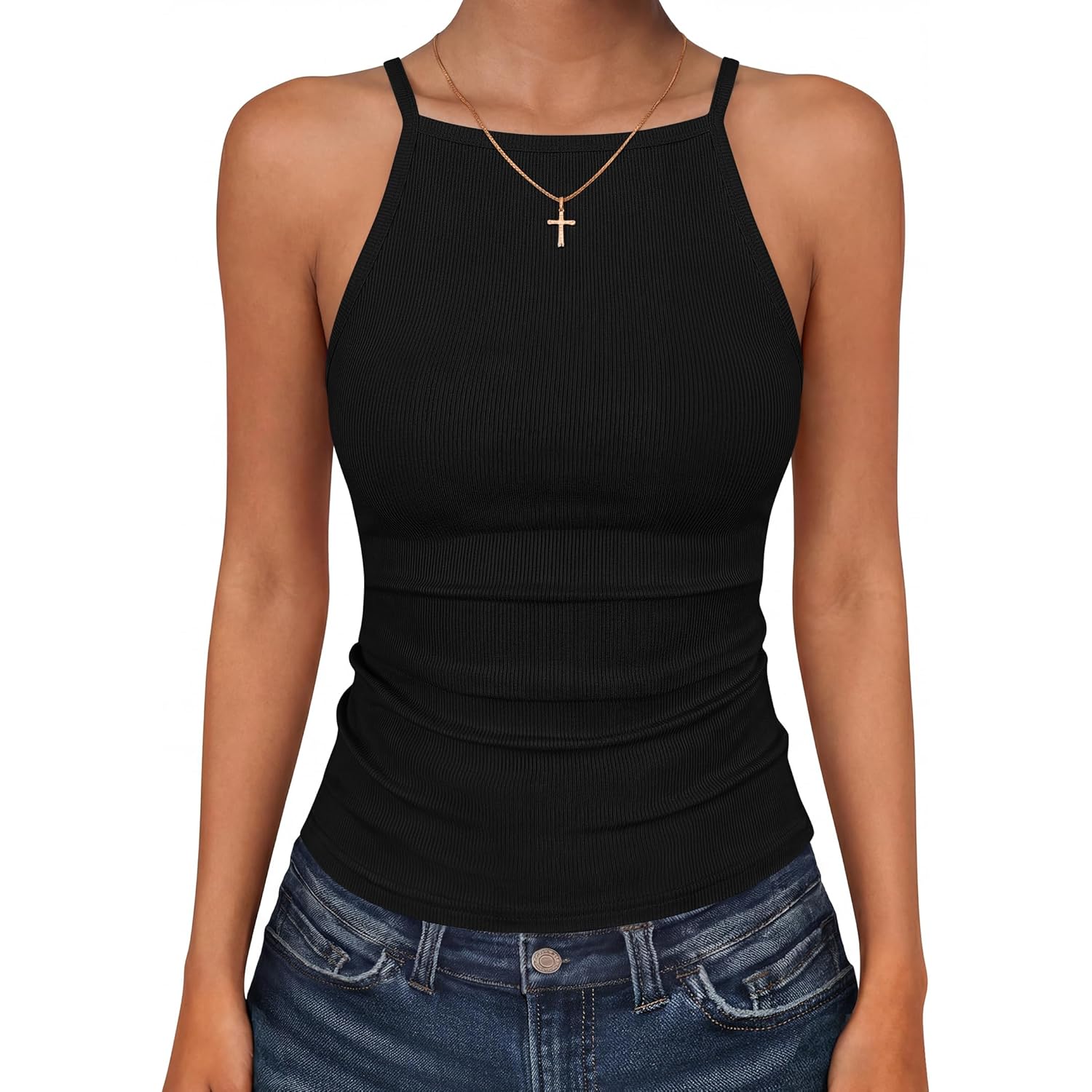 Women's High Square Neck Tank Top Black