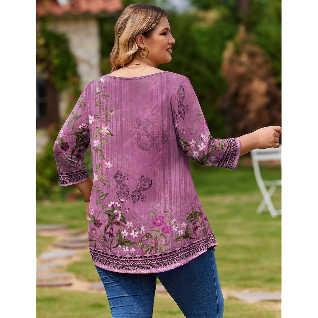 Women's Leggings Fit Tunic Top Purple Floral