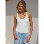 Women's Ribbed V-Neck Tank Top White