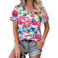 Women Hawaiian Shirt Soft Cool Summer Hawaii Tshirts Floral Tropic Print V Neck Short Sleeve Beach Tee Tops