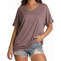 WIHOLL Womens Oversized Tshirts Summer Tops 2025 Short Sleeve V Neck Shirts Outfits Plus Size Clothes
