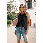 Women's Pleated Halter Tank Top Black