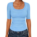 ANRABESS Womens Half Sleeve Tops Scoop Neck Ribbed Knit Slim Fitted Basic Tee Shirts Summer 2026 Trendy Spring Casual Clothes