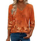 Women's Soft Basic V-Neck Tunic Top Caramel Print