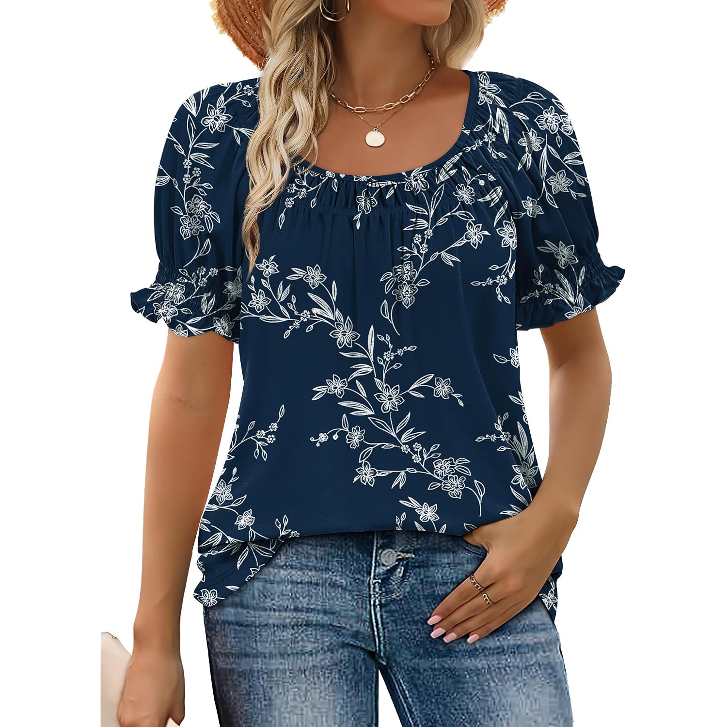 WIHOLL Womens Short Sleeve Square Neck Summer Tops Dressy Casual Blouses Trendy Clothes 2026