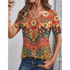 LOMON Womens Summer Tops V Neck Short Sleeve Shirts Dressy Casual Tunic Blouses Spring Fashion