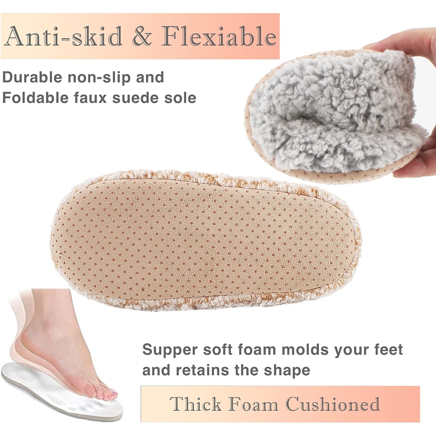 Women's Slippers Sherpa 2-pair Gray+taupe