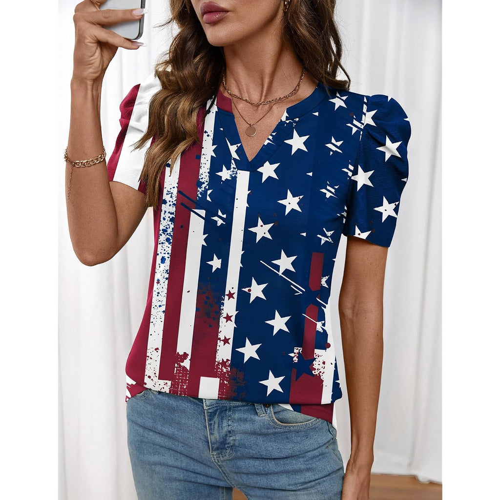 LOMON Spring Summer Tops for Women 2026 V Neck Puff Short Sleeve Tops Fashion Trendy Work Blouses Dressy Casual S-XXL
