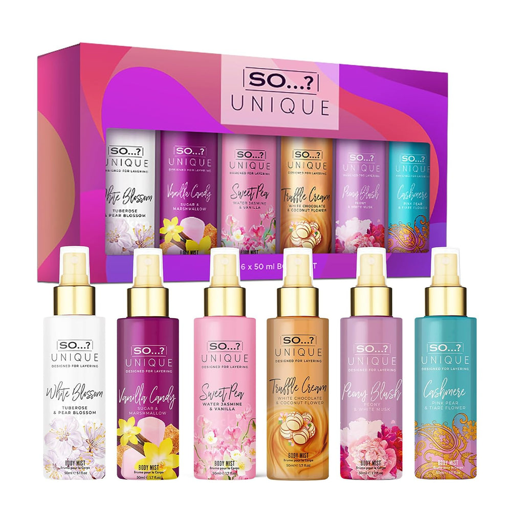 So…? Unique Body Mist Set - Perfumes for Women with Fresh, Floral, Sweet Scents - 6 Hour Wear Body Spray for Women - Travel Size Gift Set - 6 pcs