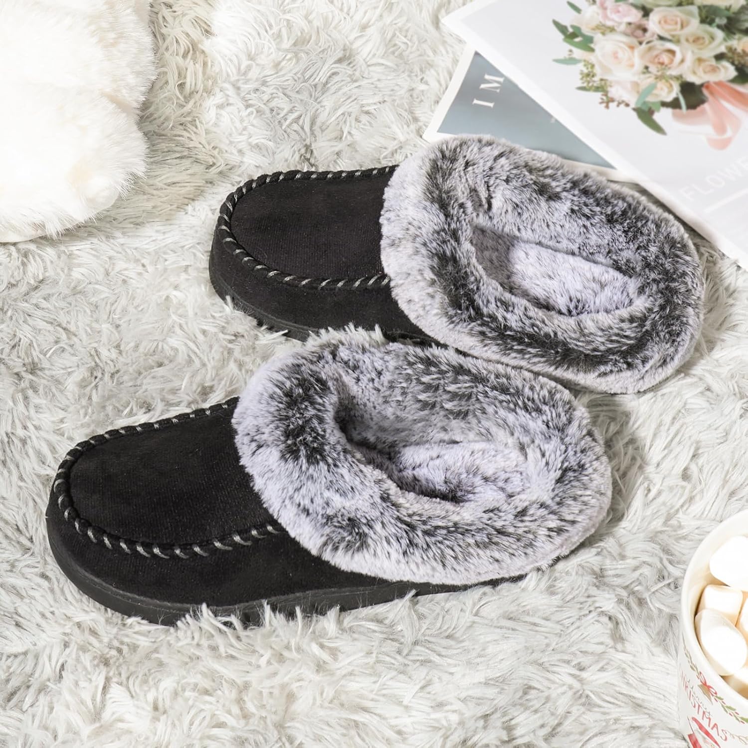 Women's Slippers Fur Black