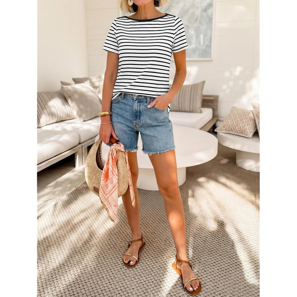 ANRABESS Womens Boat Neck Tops Short Sleeve T-Shirts Causal Fashion Tee Shirts 2026 Summer Spring Clothes