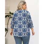 Women's Pleated V-Neck Tunic Top Blue/White Porcelain