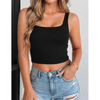 Zeagoo Women's Square Neck Sleeveless Crop Tops 2026 Cute Double Layer Casual Slim Fit Trendy Tank Tops