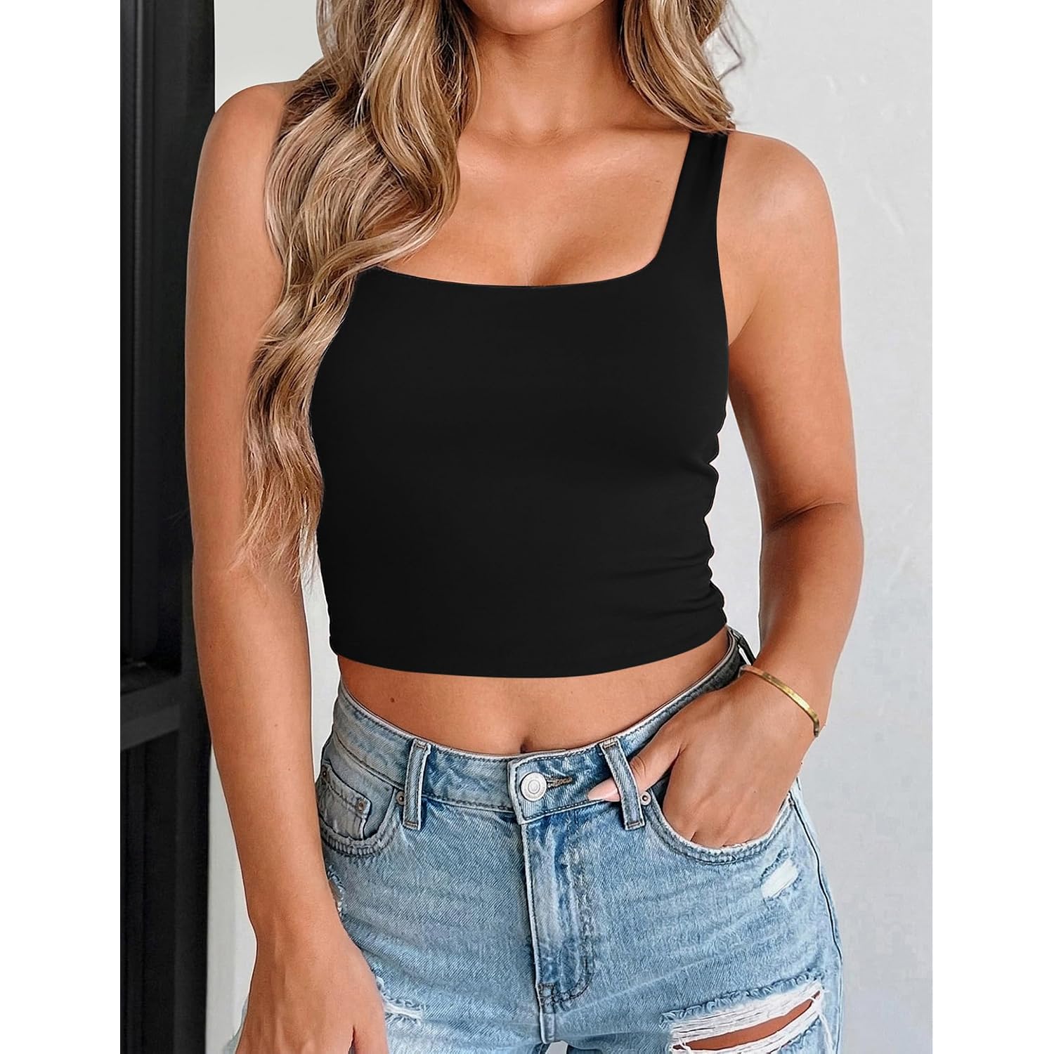 Zeagoo Women's Square Neck Sleeveless Crop Tops 2026 Cute Double Layer Casual Slim Fit Trendy Tank Tops