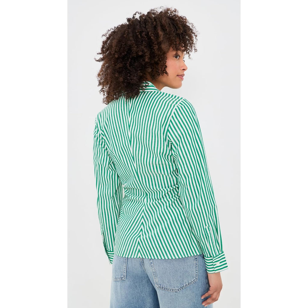 Women's Carayln Top  Button Down Shirt Emerald Stripe