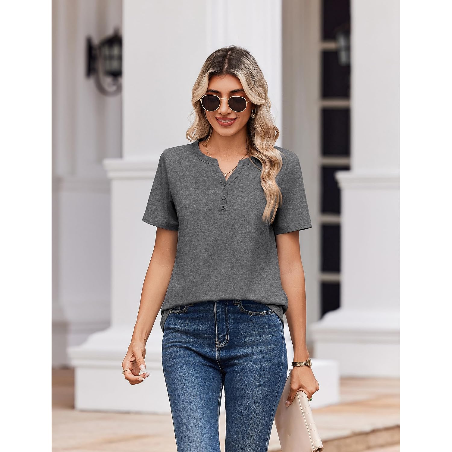 Zeagoo Womens Summer Tops V Neck Short Sleeve Shirts Dressy Casual Blouse Spring Vacation Tshirts Clothes