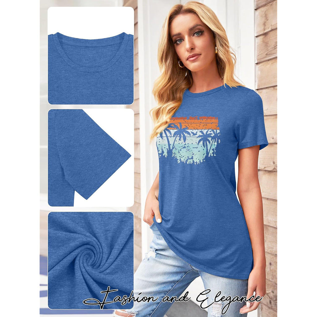 TAKEYAL Women Los Angeles Graphic T Shirts California Letter Print Short Sleeve Tee Loose Casual Tops