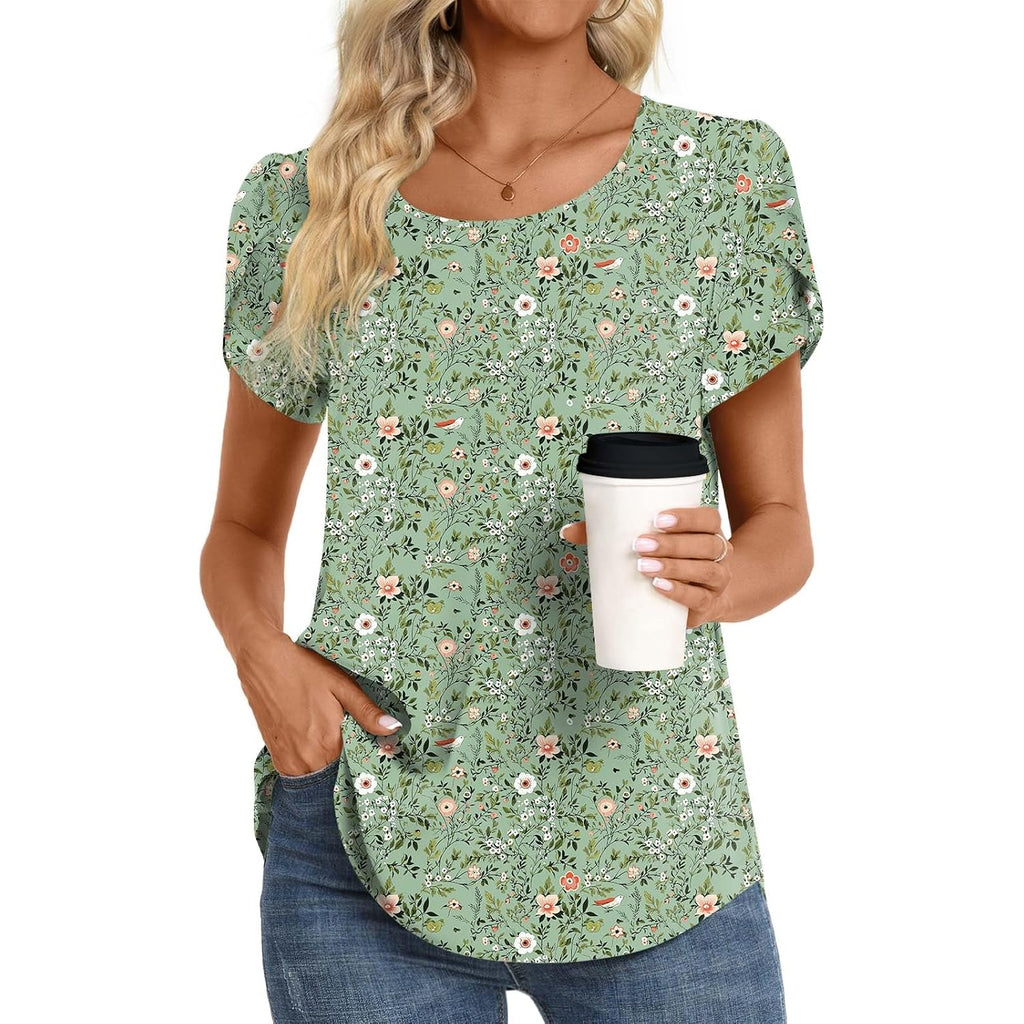 HOTGIFT Women Tops 2026 Summer Short Sleeve Chiffon T Shirts Blouse M-3XL