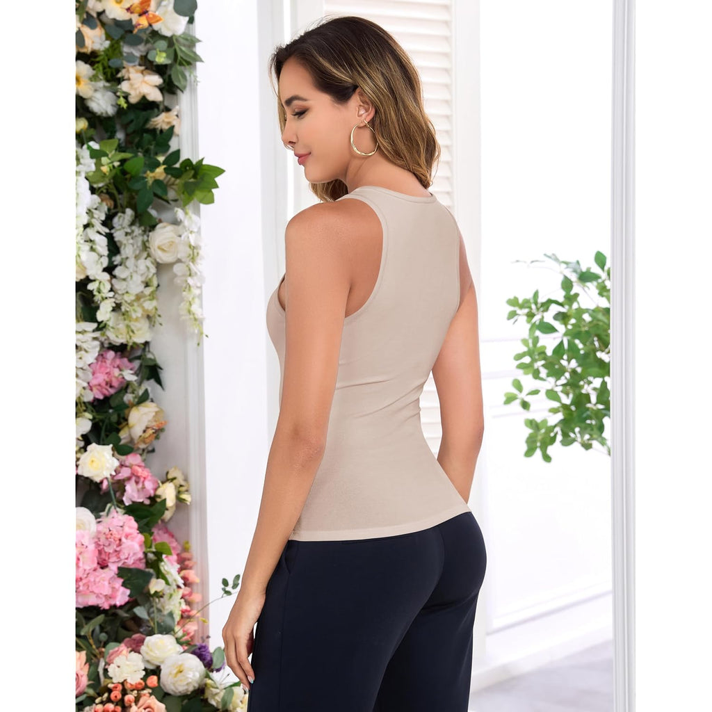 Smile Fish Women's Deep V Neck Sleeveless Tank Top Slim Fitting Cami Shirt Summer Basic Casual Top