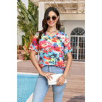 Women Hawaiian Shirt Soft Cool Summer Hawaii Tshirts Floral Tropic Print V Neck Short Sleeve Beach Tee Tops