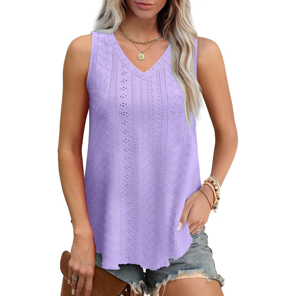 OFEEFAN Womens Tank Tops V Neck Sleeveless Flowy Loose Fit Basic Casual Summer Tops