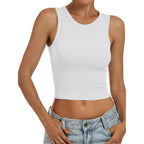 Women's High Neck Ribbed Tank Top White