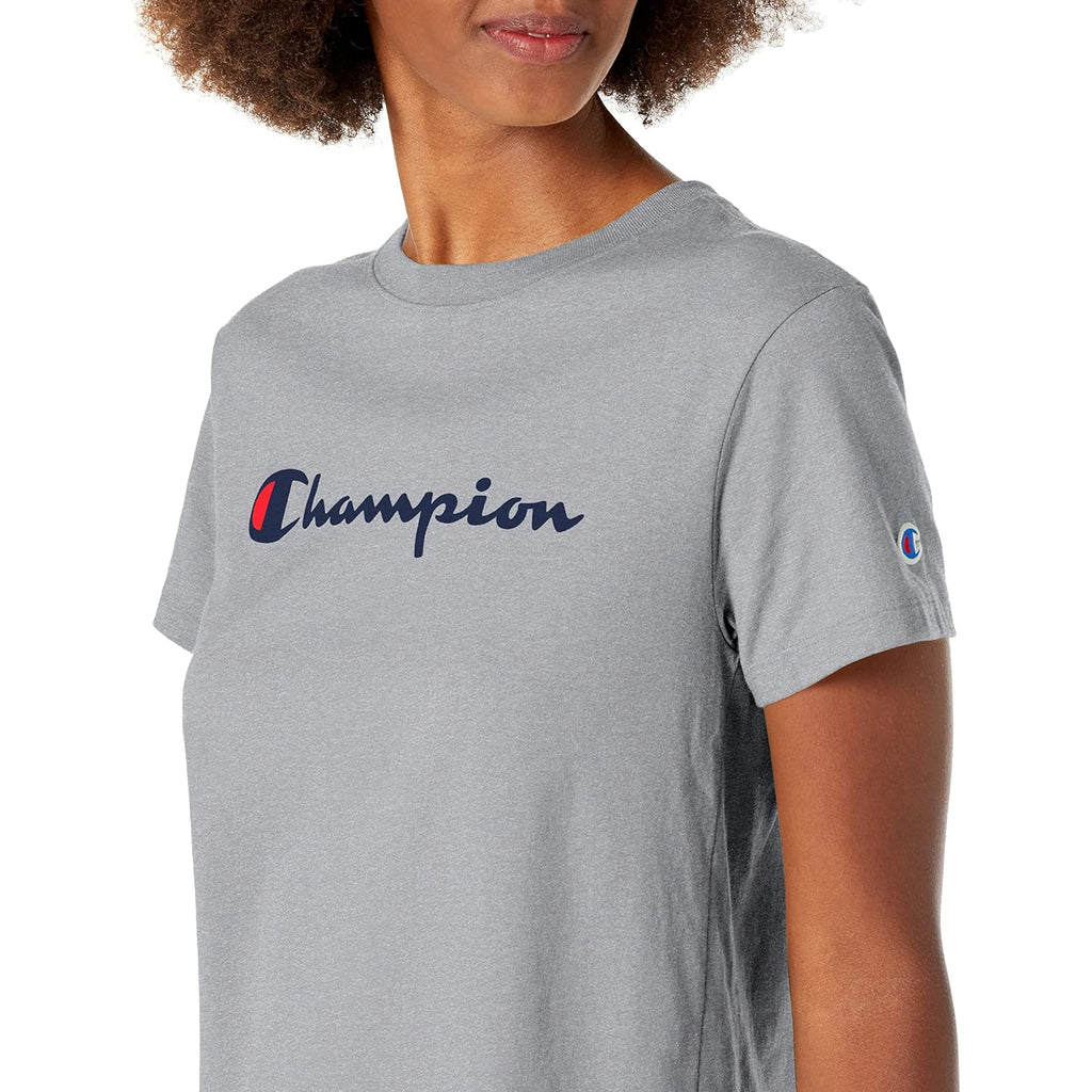 Champion Women’s Classic Short Sleeve Graphic T-Shirt, Standard Fit, Script Logo